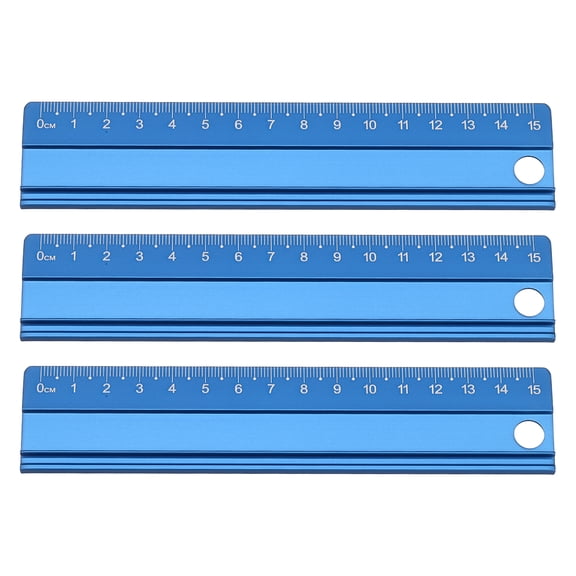 Uxcell 3pcs Cutting Rulers 15cm Metric Aluminum Alloy Safety Straight Ruler Metal Thickening Measure Drafting Tool with Sponge Backing for Architects Artists Classroom Office, Blue