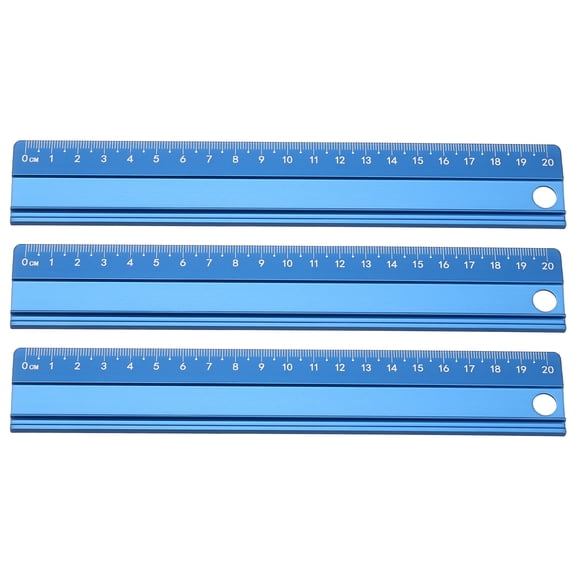 Uxcell 3pcs Cutting Rulers 20cm Metric Aluminum Alloy Safety Straight Ruler Metal Thickening Measure Drafting Tool with Sponge Backing for Architects Artists Classroom Office, Blue