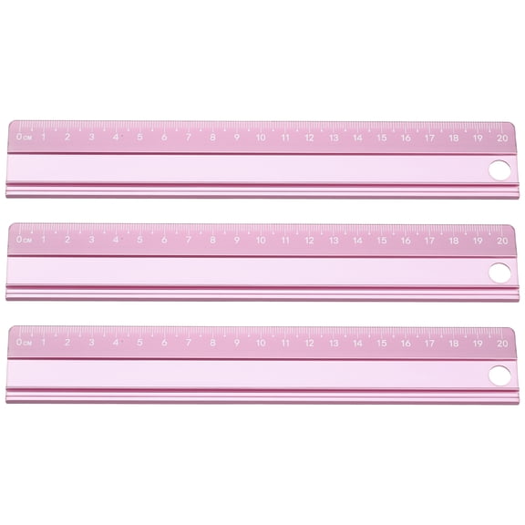 Uxcell 3pcs Cutting Rulers 20cm Metric Aluminum Alloy Safety Straight Ruler Metal Thickening Measure Drafting Tool with Sponge Backing for Architects Artists Classroom Office, Pink
