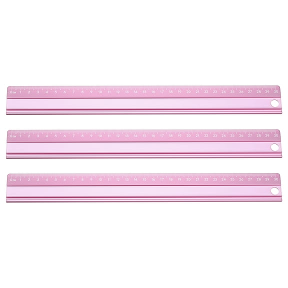Uxcell 3pcs Cutting Rulers 30cm Metric Aluminum Alloy Safety Straight Ruler Metal Thickening Measure Drafting Tool with Sponge Backing for Architects Artists Classroom Office, Pink