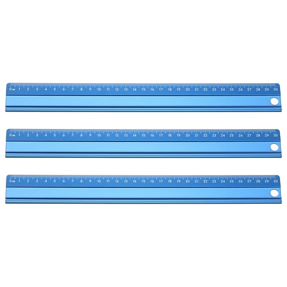 Uxcell 3pcs Cutting Rulers 30cm Metric Aluminum Alloy Safety Straight Ruler Metal Thickening Measure Drafting Tool with Sponge Backing for Architects Artists Classroom Office, Blue