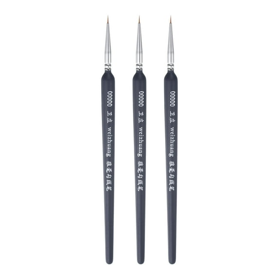 Uxcell 3pcs Detail Paint Brushes 3mm Nylon Miniature Painting Brush for Watercolor Acrylic Painting(00000#), Black