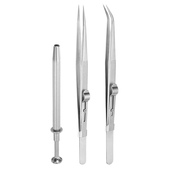 Uxcell 3pcs Stainless Steel Diamond Tweezer 4 Claw Pick Up Tool Set, Silver