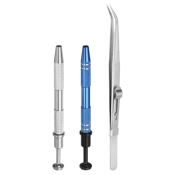 Uxcell 3pcs Stainless Steel Diamond Elbow Tweezer 4 Claw Pick Up Tool Set, Silver/Blue