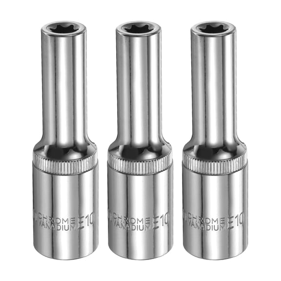 Uxcell 3pcs E-Torx Socket 1/2" Drive E10 Star 3.1" Length 6 Point Spline Socket