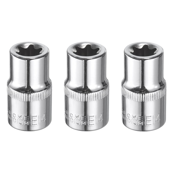 Uxcell 3pcs E-Torx Socket 1/2" Drive E14 Star Socket 1.5" Length 6 Point Spline Sleeve