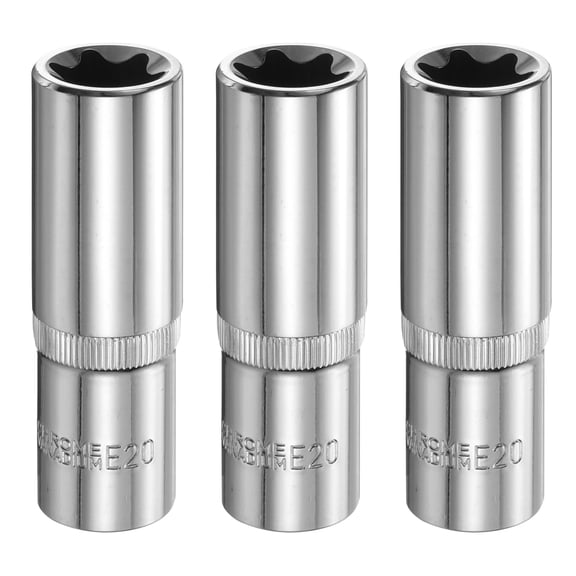 Uxcell 3pcs E-Torx Socket 1/2" Drive E20 Star 3.1" Length 6 Point Spline Socket