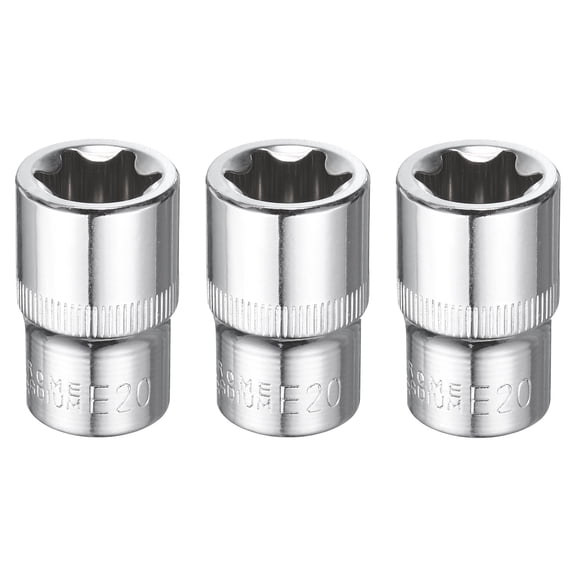 Uxcell 3pcs E-Torx Socket 1/2" Drive E20 Star Socket 1.5" Length 6 Point Spline Sleeve