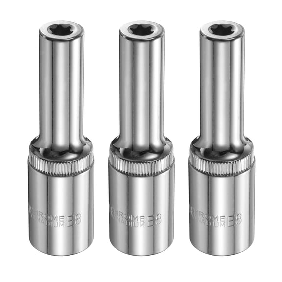 Uxcell 3pcs E-Torx Socket 1/2" Drive E8 Star 3.1" Length 6 Point Spline Socket