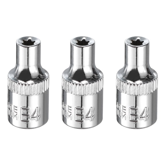 Uxcell 3pcs E-Torx Socket 1/4" Drive E4 Star Socket 1" Length 6 Point Spline Sleeve