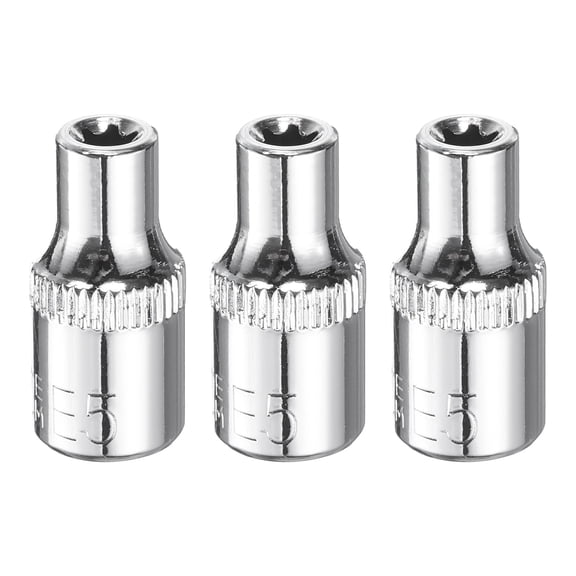 Uxcell 3pcs E-Torx Socket 1/4" Drive E5 Star Socket 1" Length 6 Point Spline Sleeve