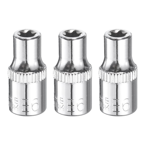 Uxcell 3pcs E-Torx Socket 1/4" Drive E6 Star Socket 1" Length 6 Point Spline Sleeve