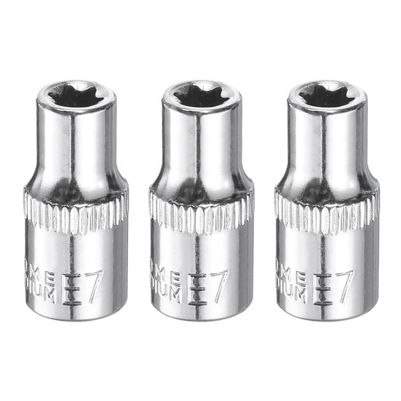 Uxcell 3pcs E-Torx Socket 1/4" Drive E7 Star Socket 1" Length 6 Point Spline Sleeve