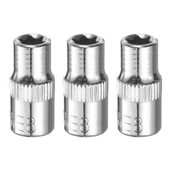 Uxcell 3pcs E-Torx Socket 1/4" Drive E8 Star Socket 1" Length 6 Point Spline Sleeve