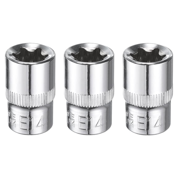 Uxcell 3pcs E-Torx Socket 3/8" Drive E14 Star Socket 1.1" Length 6 Point Spline Sleeve