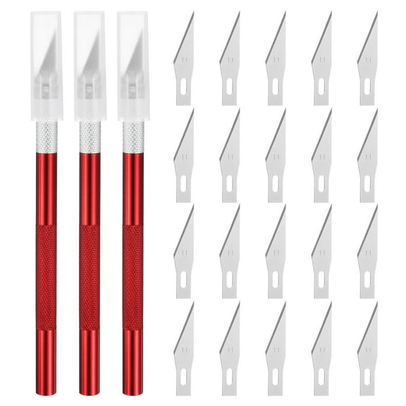 Uxcell 3pcs Exacto Art Craft Hobby Precision Utility Knife Set with 20pcs Extra #11 Blades for Carving Crafting Stencil Red
