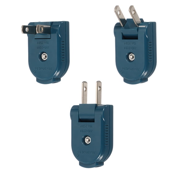Uxcell 3pcs Extension Cord Replacement Male Plug, 2 Prong Replacement Plug Rotatable for Small Appliances Strips Lamps, Blue