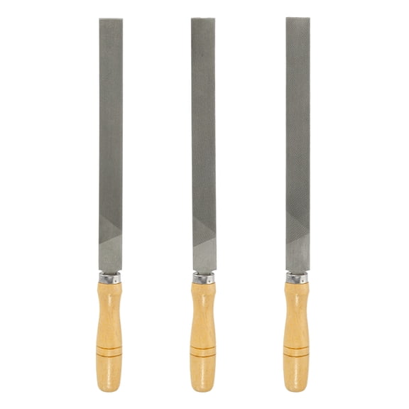 Uxcell 3pcs Flat Cut File 10" Double Cut Teeth High Carbon Steel with Wood Handle