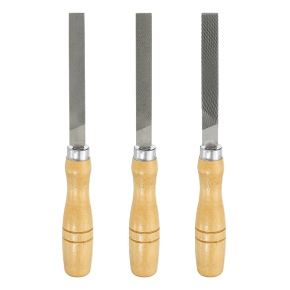 Uxcell 3pcs Flat Cut File 4" Double Cut Teeth High Carbon Steel with Wood Handle