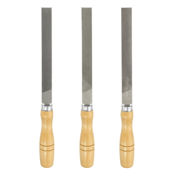 Uxcell 3pcs Flat Cut File 6" Double Cut Teeth High Carbon Steel with Wood Handle