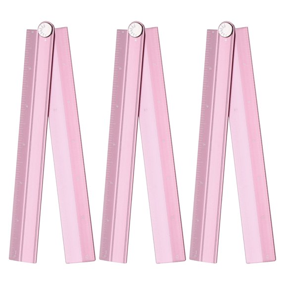 Uxcell 3pcs Folding Straight Ruler 12" SAE Aluminum Alloy Protractor Foldable Angle Ruler Geometric Measuring Tool with Angle Line for Architects Artists Designers Classroom Office, Pink