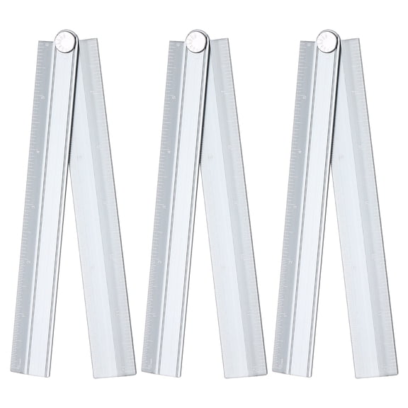 Uxcell 3pcs Folding Straight Ruler 12" SAE Aluminum Alloy Protractor Foldable Angle Ruler Geometric Measuring Tool with Angle Line for Architects Artists Designers Classroom Office, Gray