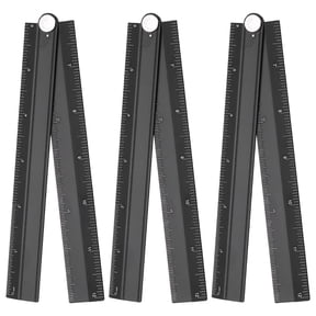 Uxcell 3pcs Folding Straight Ruler 12" SAE Aluminum Alloy Protractor Foldable Angle Ruler Geometric Measuring Tool with Angle Line for Architects Artists Designers Classroom Office, Black