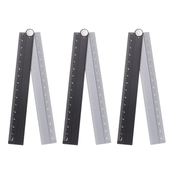 Uxcell 3pcs Folding Straight Ruler 30cm Metric Aluminum Alloy Protractor Foldable Angle Ruler Geometric Measuring Tool with Angle Line for Architects Artists Office, Black Silver Tone