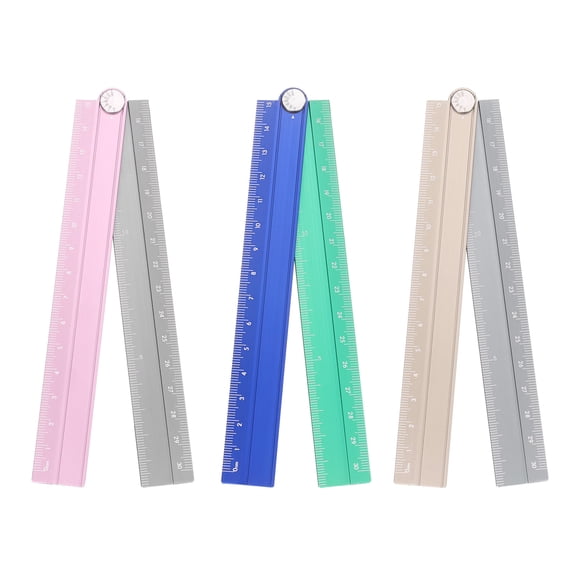 Uxcell 3pcs Folding Straight Ruler 30cm Metric Aluminum Alloy Protractor Foldable Angle Ruler Geometric Measuring Tool with Angle Line for Architects, Gold Silver/Pink Silver/Blue Green