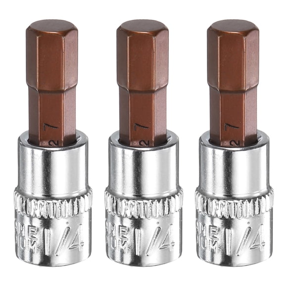 Uxcell 3pcs H7 Hex Bit Socket 1/4" Square Drive Metric Extension Impact Bit Power Nut Driver Set S2 & CR-V Steel Socket Ratchet Wrench Bits, Silver Red