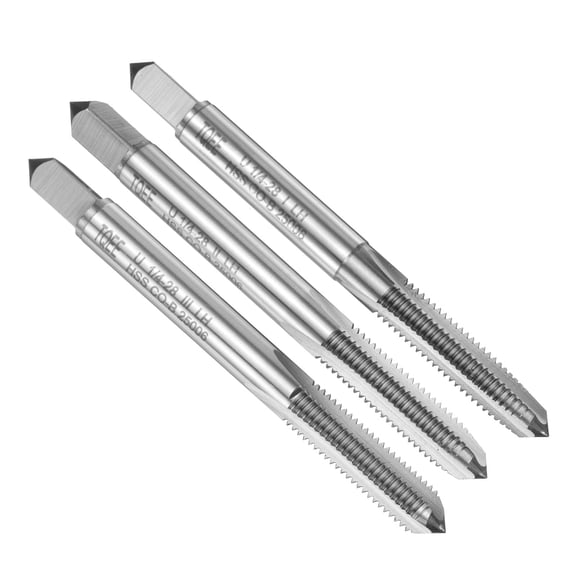 Uxcell 3pcs Hand Tap Set, 1/4"-28UNF Taper/Plug/Bottom Thread Screw Taps, High Speed Steel Hand Threading Tapping Tool Kit
