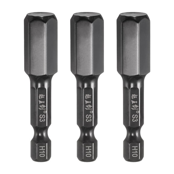 Uxcell 3pcs Hex Head Wrench Drill Bit 10mm(H10) Metric 1/4" Hex Shank 2"(50mm) Length S3 Steel Magnetic Impact Drivers Screwdriver Bit Industrial Grade Hexagon Electric Drill Bits