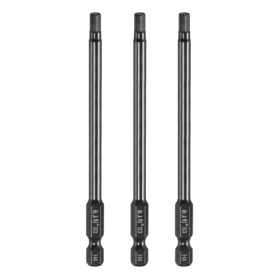 Uxcell 3pcs Hex Head Wrench Drill Bit 4mm(H4) Metric 1/4" Hex Shank 4"(100mm) Length S3 Steel Magnetic Impact Drivers Screwdriver Bit Industrial Grade Hexagon Electric Drill Bits