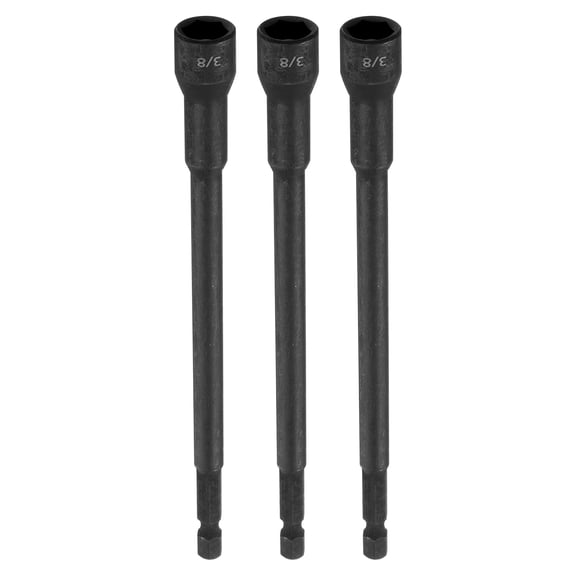 Uxcell 3pcs Hex Nut Driver Drill Bit 3/8" 6-Point Socket 1/4" Hex Shank Magnetic Setter CR-V Steel Bolt Sockets for Power Drills Impact Drivers, 5.91" (150mm) Long