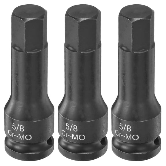 Uxcell 3pcs Impact Hex Bit Socket 1/2" Drive 5/8" Hex Bits 3" (78mm) Long Cr-Mo SAE Impact Wrench Socket Adapter Tool for Automotive Repair Industrial Construction and Home DIY
