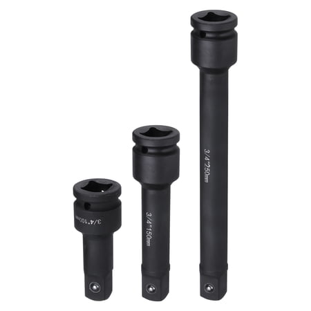 Uxcell 3pcs Impact Socket Extension Bar Set 3/4" Square Drive 4"/6"/10" Long CR-V Steel Extension Rod Ratchet Wrench Driver Adapter for Axle Nut Sockets, Black