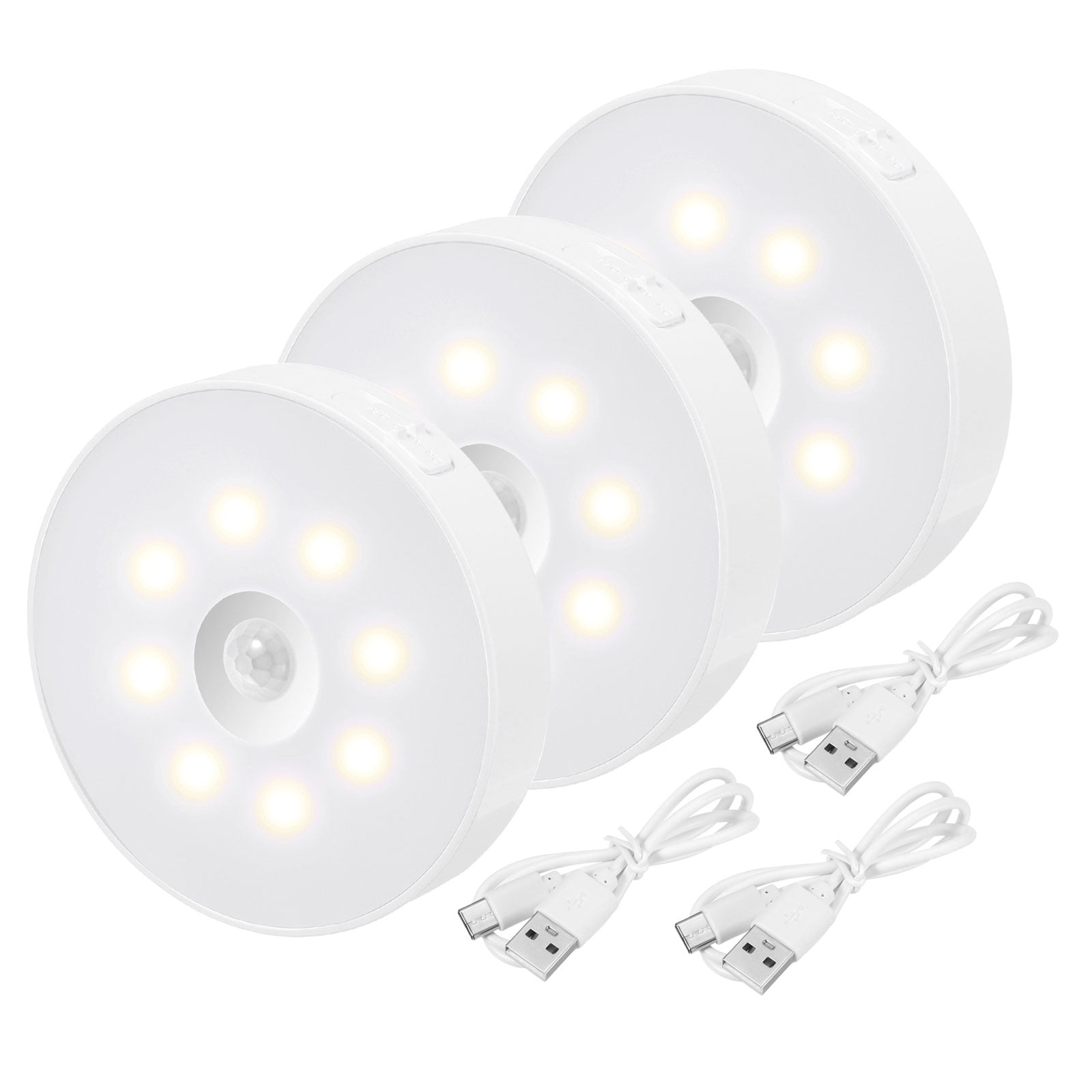Uxcell 3pcs Indoor Smart Motion Sensor Rechargeable Stair Light, LED Under Counter Lighting for Kitchen, Bedroom, Closet
