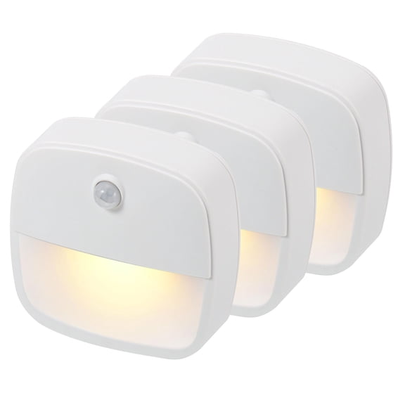 Uxcell 3pcs Indoor Smart Stair Light Motion Sensor, Battery Operated Under Counter Lighting for Kitchen, Bedroom, Closet
