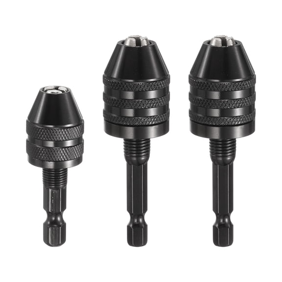 Uxcell 3pcs Keyless Drill Chuck Set 1/4" Chuck Conversion Adapter 0.3-6.5 & 0.3-3.6 & 0.8-8 mm