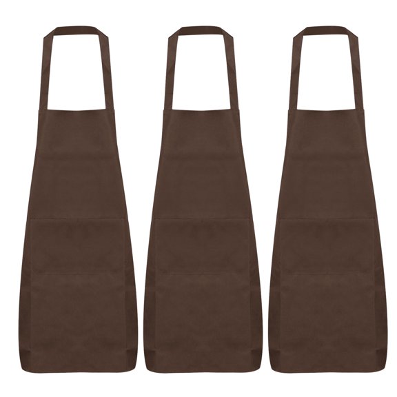 Uxcell 3pcs Kitchen Cooking Aprons 75x65cm Polyester Artist Painting Apron with 2 Pockets for Women Men Chef, Brown