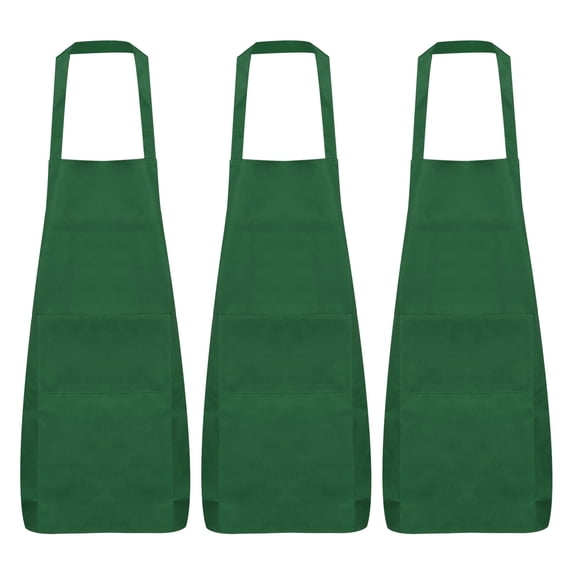 Uxcell 3pcs Kitchen Cooking Aprons 75x65cm Polyester Artist Painting Apron with 2 Pockets for Women Men Chef, Dark Green