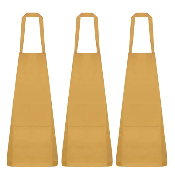 Uxcell 3pcs Kitchen Cooking Aprons 75x65cm Polyester Artist Painting Apron with 2 Pockets for Women Men Chef, Khaki
