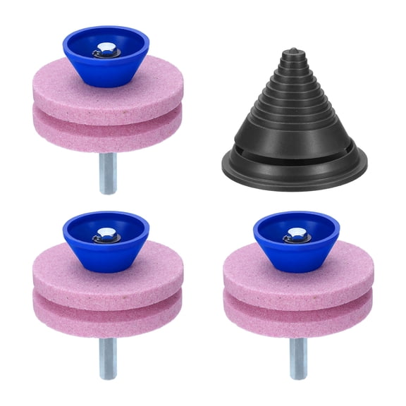 Uxcell 3pcs Lawn Mower Blade Sharpeners Double Layer with Blade Balancer, Pink
