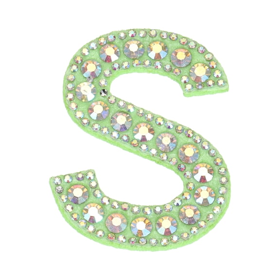 Uxcell 3pcs Letter S Patches Iron-On, Green Patch Glitter Alphabet Applique Rhinestone Pearl English Letter Hot Melt Adhesive Process for Clothing Backpack Jean