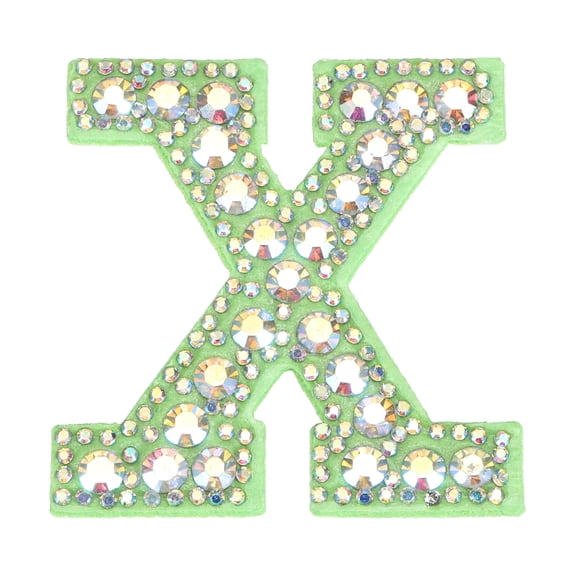 Uxcell 3pcs Letter X Patches Iron-On, Green Patch Glitter Alphabet Applique Rhinestone Pearl English Letter Hot Melt Adhesive Process for Clothing Backpack Jean