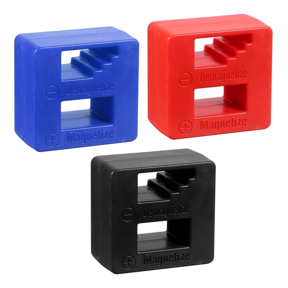 Uxcell 3pcs Magnetizer Demagnetizer Tool 2" x 2" Fast Magnetizer Demagnetizer Screwdriver Tool for Screws Drills Nuts Bolts Sockets DIY Repair, Blue/Black/Red