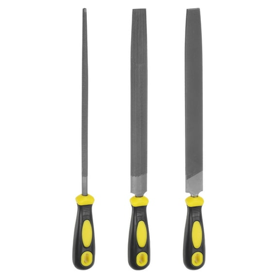 Uxcell 3pcs Metal File Set 10" High Carbon Steel Medium Cut Half Round Flat Round Hand Rasp Files with Plastic Handle