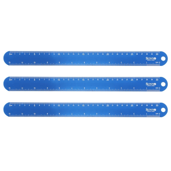 Uxcell 3pcs Metal Straight Ruler 30cm/12" Metric SAE Aluminum Alloy Rounded-Edge Hollow Wave Measuring Rulers Scale Tools for Measure Study Reading Classroom Office, Dark Blue