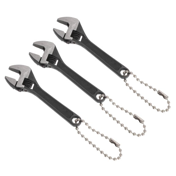 Uxcell 3Pcs Mini Adjustable Wrenches 2.68x0.79x0.24" Tiny Spanner Keychain Hand Knurl Tool Black