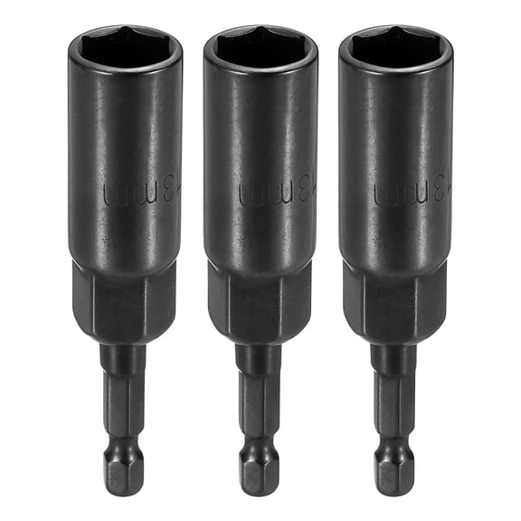 Uxcell 3pcs Nut Driver Drill Bit 13mm Metric Socket 1/4" Hex Shank 3.15" (80mm) Extra Long 6-Point Sockets Quick Change Cr-V Steel Bolt Setters for Power Drill Drivers, Black